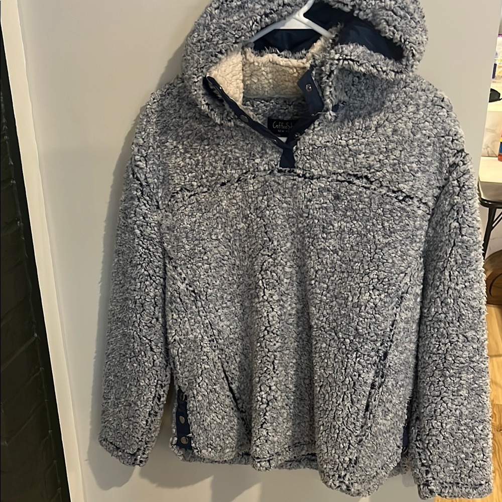 Cozy Gray Sherpa Hooded Pullover